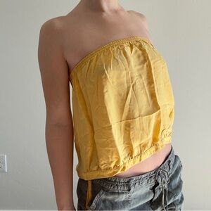 100% Silk Yellow Strapless Women's Top